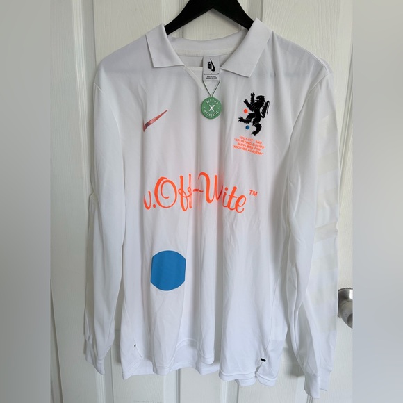 Off-White Men's White and Orange Long Sleeve Jersey